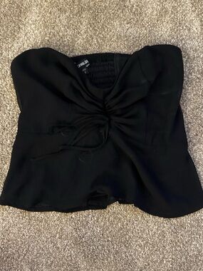 Express Black Strapless Ruched Tie Front Top